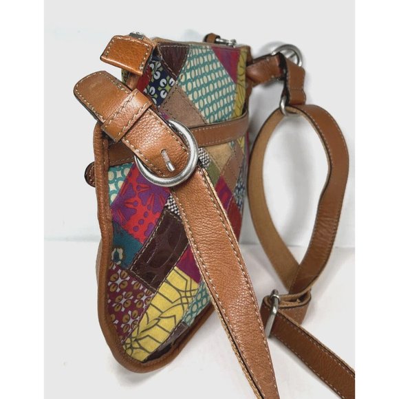 Fossil Slim Leather and Fabric Patchwork Crossbody Shoulder Bag - Picture 5 of 15